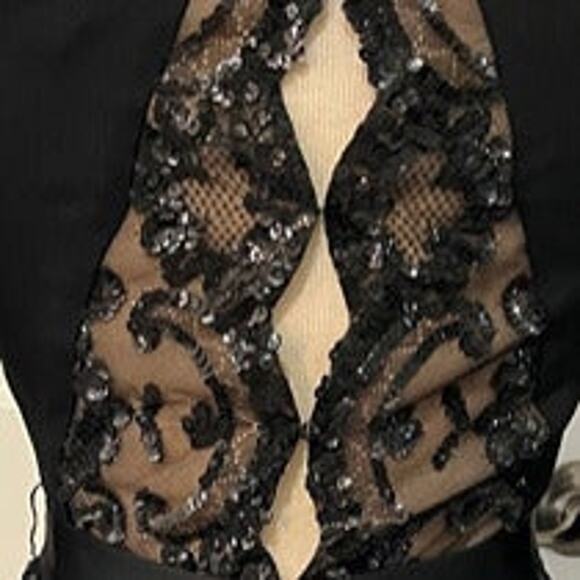 Vintage I Magnin Black PEEK HOLE BACK LACE SEQUINS  Flapper Dress  SZ S-M - Picture 3 of 7